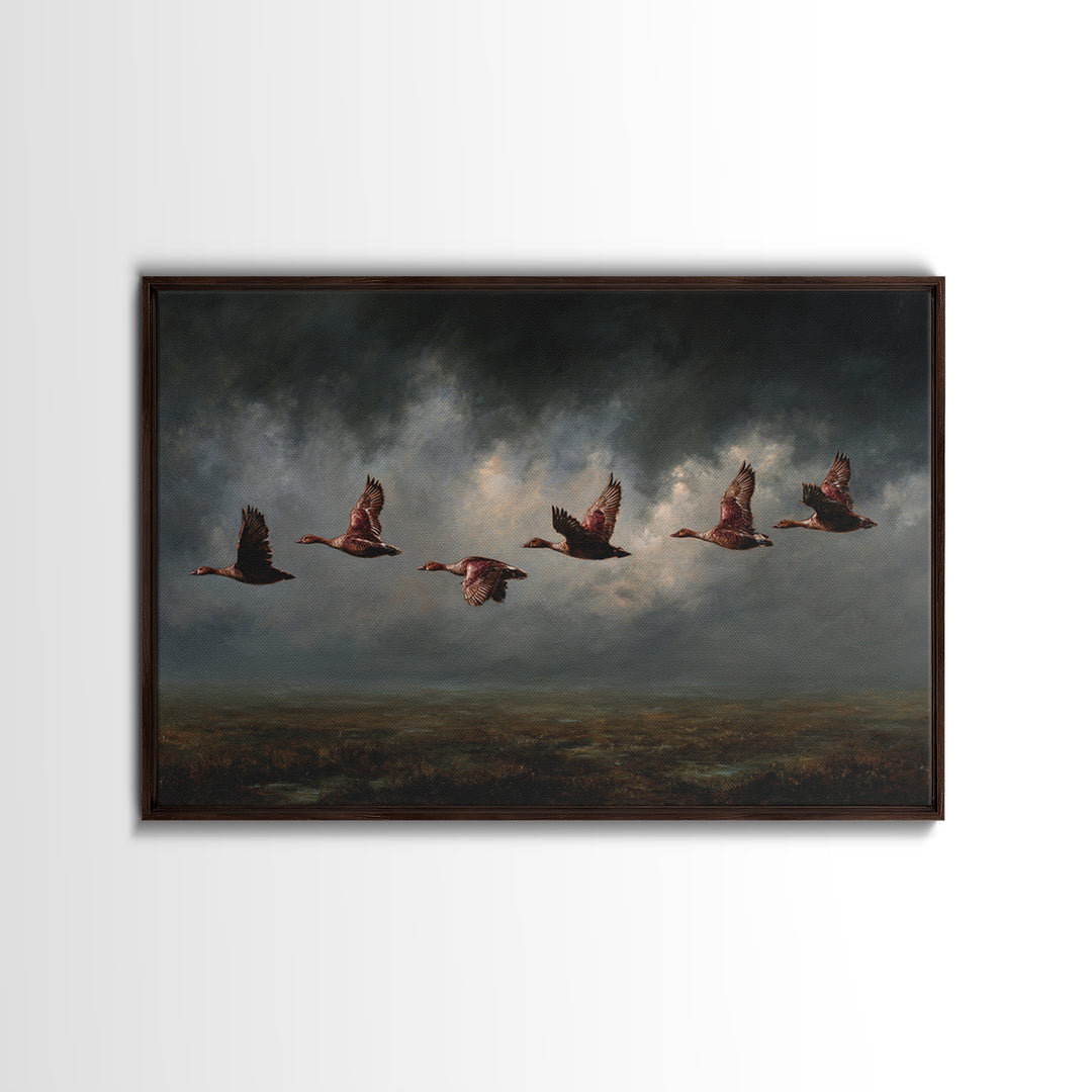 Minimal Birds in Flight over an Open Framed Canvas Print, General Fine Art, Art Deco, Living Room Decor, Oil Painting, GEN-3x2-50