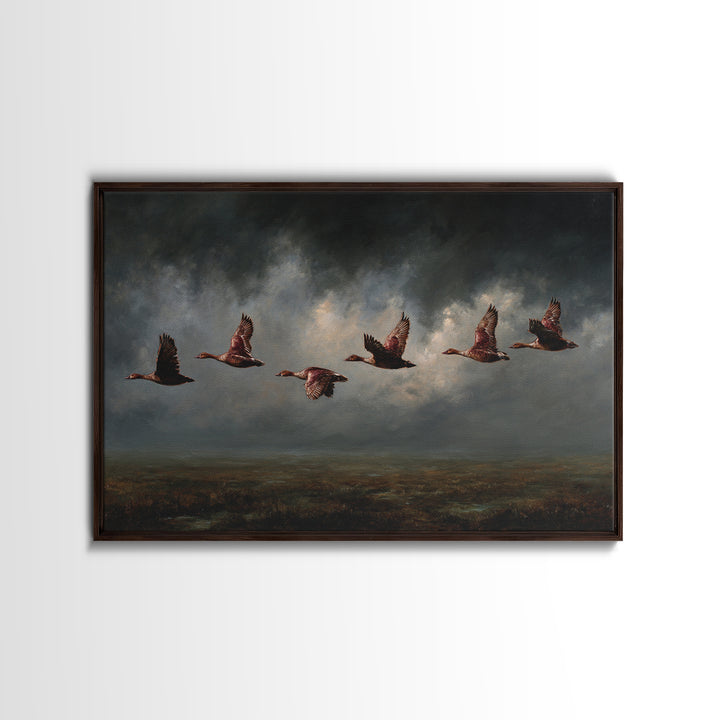 Minimal Birds in Flight over an Open Framed Canvas Print, General Fine Art, Art Deco, Living Room Decor, Oil Painting, GEN-3x2-50