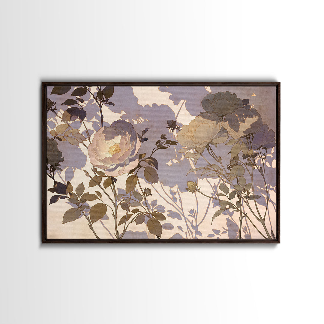 Large Neutral Floral Study Framed Canvas Print, General Fine Art, Mid Century Modern, Living Room Decor, Fine Art, GEN-3x2-6