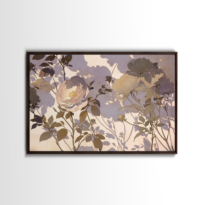 Large Neutral Floral Study Framed Canvas Print, General Fine Art, Mid Century Modern, Living Room Decor, Fine Art, GEN-3x2-6