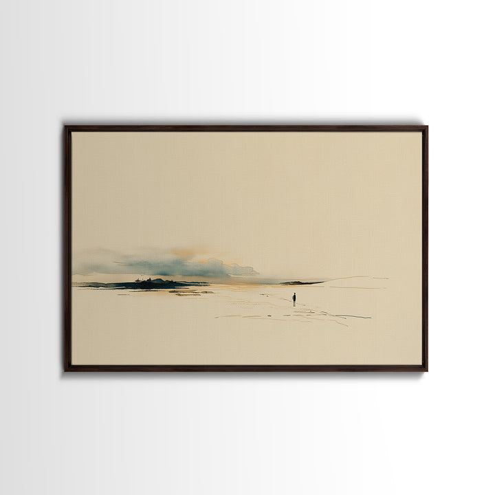 Minimal Black Line Figure on Textured Paper Framed Canvas Print, General Fine Art, Digital Art, Living Room Decor, Fine Art, GEN-3x2-7