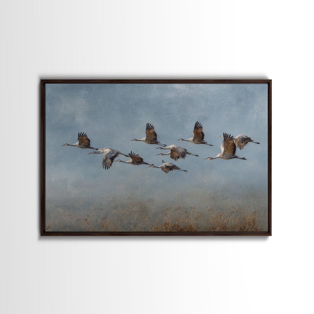 Minimal Birds in Flight over an Open Framed Canvas Print, General Fine Art, Art Deco, Living Room Decor, Oil Painting, GEN-3x2-74