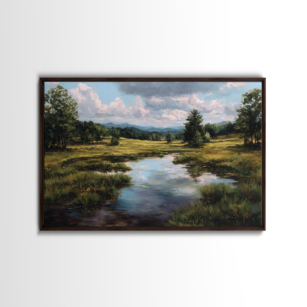 Sunlit Meadow with Loose Impressionist Brushwork Canvas Print, General Fine Art, Framed Wall Art, Living Room Decor, GEN-3x2-90