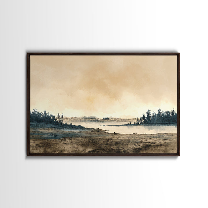 Elegant Ink Wash Landscape Framed Canvas Print, General Fine Art, Wall Decor, Living Room Decor, Fine Art, Original Painting, GEN-3x2-96
