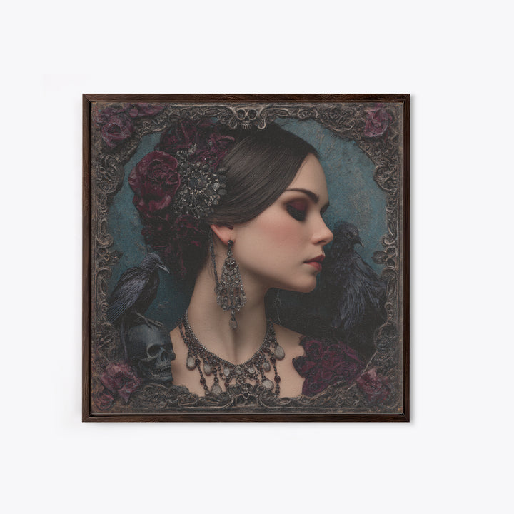 Vampire Inspired Portrait with Pale Skin and Canvas Print, Gothic Art, Halloween Art, Living Room Decor, Oil Painting, Gothic, GOT-1x1-10