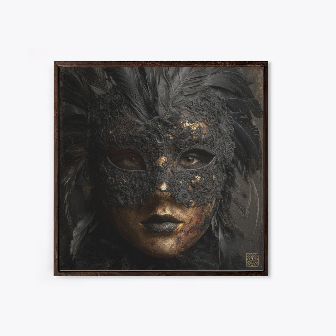 Phantom Ballroom Mask Framed Canvas Print, Gothic Art, Gothic Wallpaper, Living Room Decor, Watercolor Art, Gothic, GOT-1x1-24