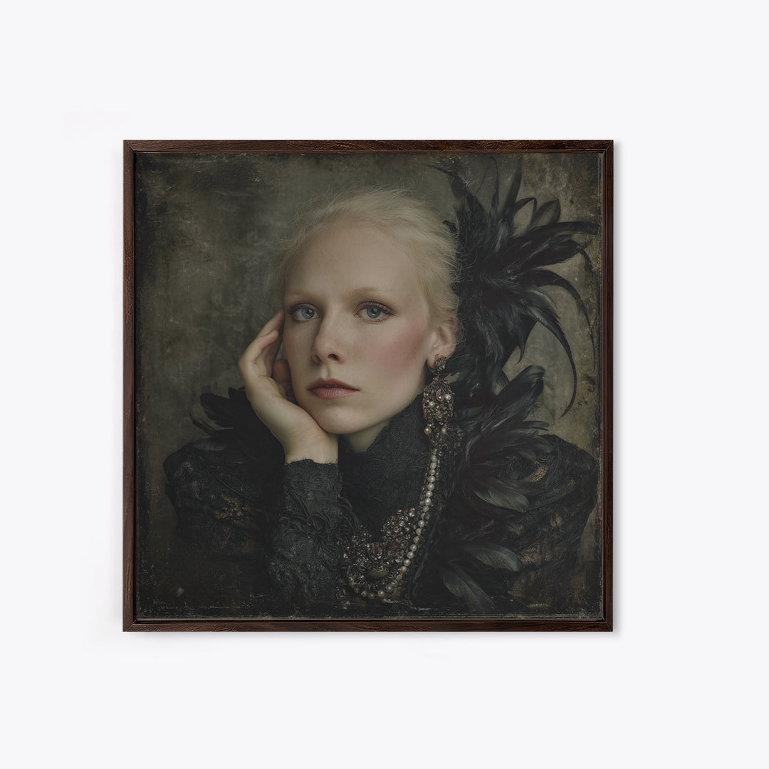 Vampire Inspired Portrait with Pale Skin and Framed Canvas Print, Gothic Art, Gothic Wall Decor, Living Room Decor, Gothic, GOT-1x1-34