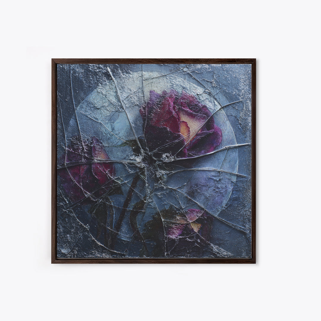 Cracked Mirror Reflecting Moon and Roses Framed Canvas Print, Gothic Art, Witchy Decor, Living Room Decor, Fine Art, Gothic, GOT-1x1-47