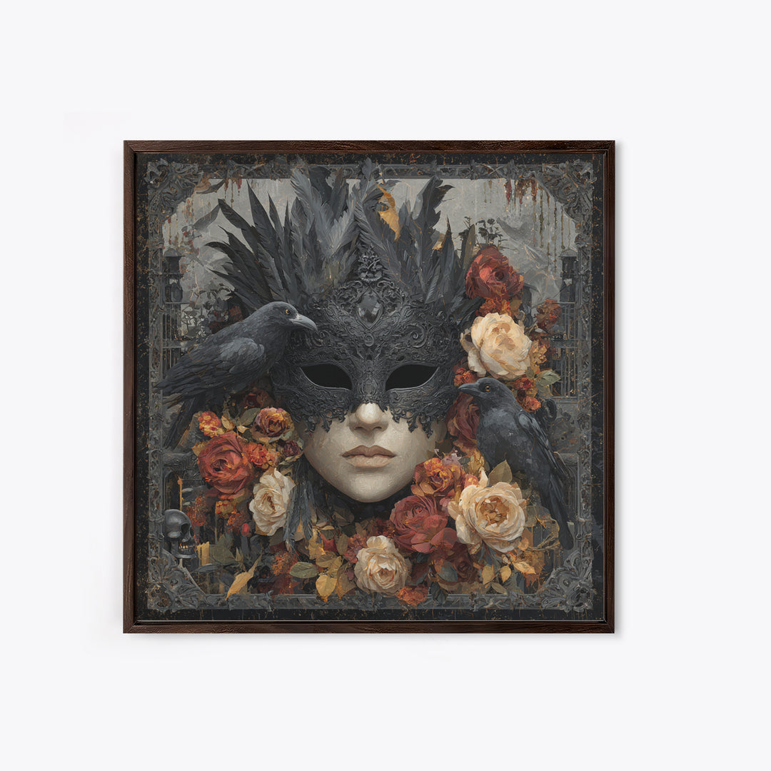 Phantom Ballroom Mask Framed Canvas Print, Gothic Art, Poster, Living Room Decor, Fine Art, Gothic, Witchy Decor, Printable Art, GOT-1x1-48