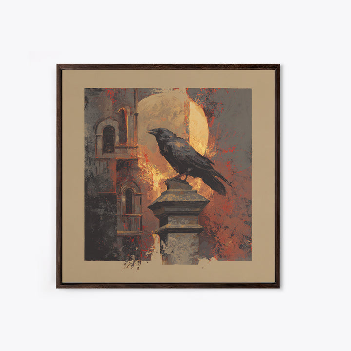 Raven on a Cathedral Gargoyle Canvas Print, Gothic Art, Neutral Decor, Living Room Decor, Fine Art, Gothic, Home Decor, GOT-1x1-49