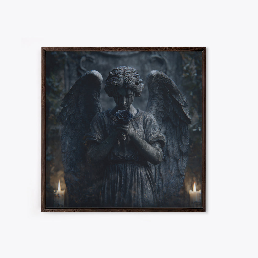 Weeping Angel Statue Framed Canvas Print, Gothic Art, Gothic Decor, Living Room Decor, Fine Art, Gothic, Canvas Painting, GOT-1x1-56