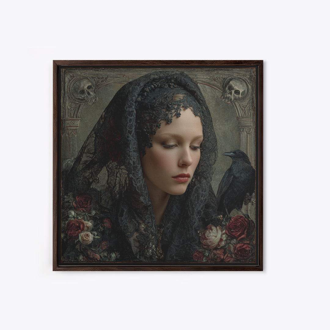 Melancholy Woman Portrait Canvas Print, Gothic Art, Dark Academia Art, Living Room Decor, Oil Painting, Gothic, Boho Decor, GOT-1x1-76