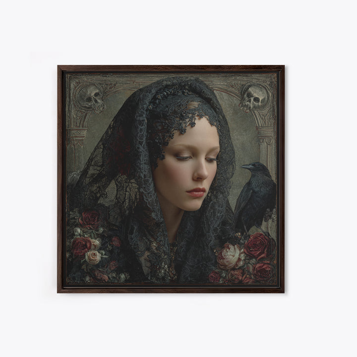 Melancholy Woman Portrait Canvas Print, Gothic Art, Dark Academia Art, Living Room Decor, Oil Painting, Gothic, Boho Decor, GOT-1x1-76