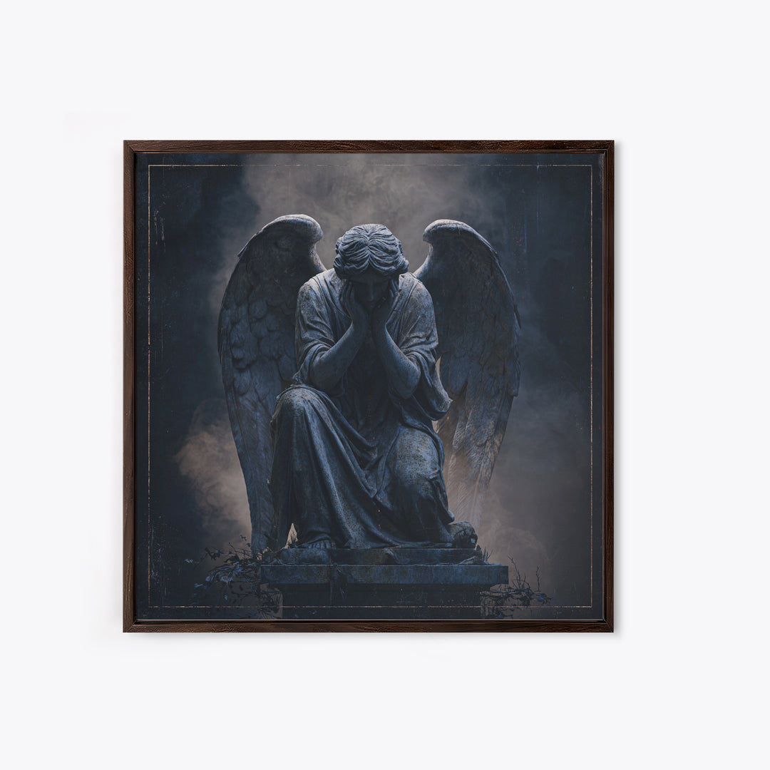 Weeping Angel Statue Framed Canvas Print, Gothic Art, Printable Wall Art, Living Room Decor, Fine Art, Gothic, Halloween Art, GOT-1x1-8