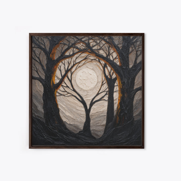 Silver Moon over Twisted Black Trees Canvas Print, Gothic Art, Black and White Art, Living Room Decor, Fine Art, Gothic, GOT-1x1-9
