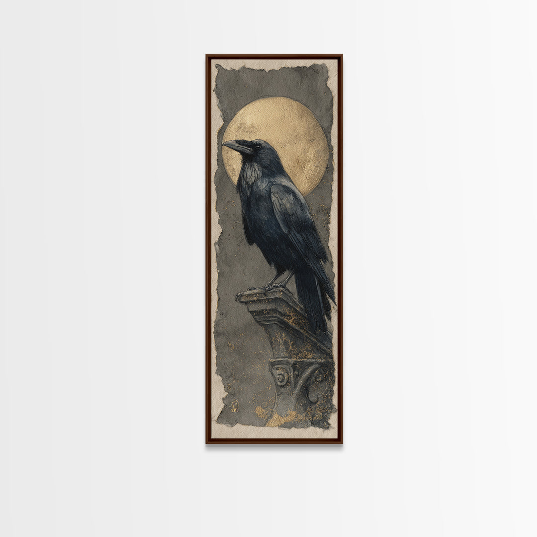 Raven Feathers Arranged Like a Halo Canvas Print, Gothic Art, Moody Wall Art, Living Room Decor, Fine Art, Gothic, Wall Decor, GOT-1x3-10