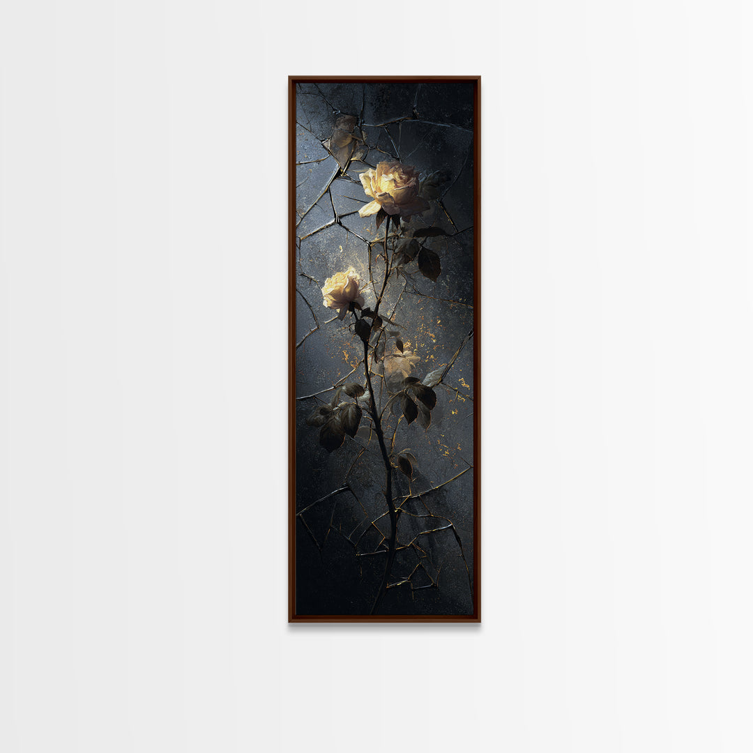 Cracked Mirror Reflecting Moon and Roses Canvas Print, Gothic Art, Canvas Tote Bag, Living Room Decor, Fine Art, Gothic, GOT-1x3-11