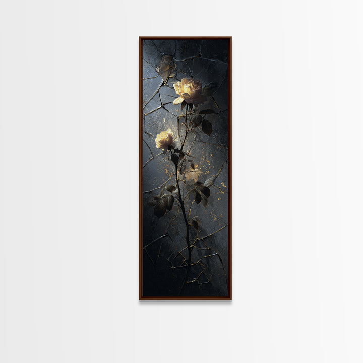 Cracked Mirror Reflecting Moon and Roses Canvas Print, Gothic Art, Canvas Tote Bag, Living Room Decor, Fine Art, Gothic, GOT-1x3-11