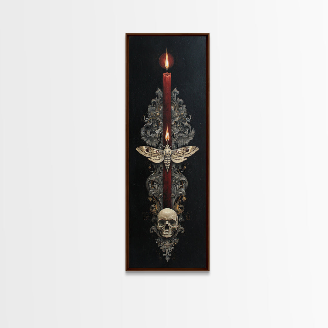 Moth and Skull Composition on Black Velvet Framed Canvas Print, Gothic Art, Living Room Decor, Fine Art, Gothic, Modern Decor, GOT-1x3-75