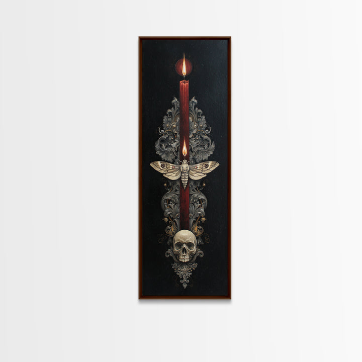 Moth and Skull Composition on Black Velvet Framed Canvas Print, Gothic Art, Living Room Decor, Fine Art, Gothic, Modern Decor, GOT-1x3-75
