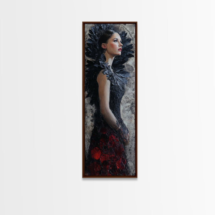 Raven Feathers Arranged Like a Halo Canvas Print, Gothic Art, Gallery Decor, Living Room Decor, Oil Painting, Gothic, GOT-1x3-82