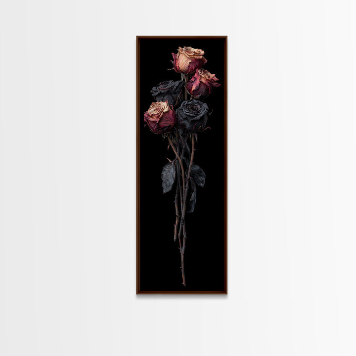 Black Rose Bouquet Framed Canvas Print, Gothic Art, Dark Academia Art, Living Room Decor, Fine Art, Gothic, Boho Decor, GOT-1x3-87