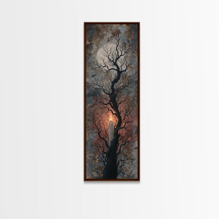 Silver Moon over Twisted Black Trees Canvas Print, Gothic Art, Minimalist Decor, Living Room Decor, Fine Art, Gothic, GOT-1x3-93