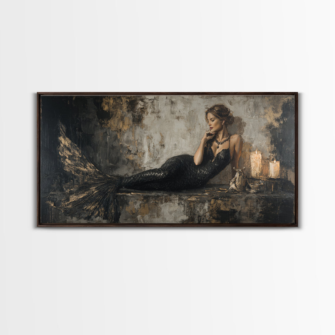 Gothic Mermaid by Dark Rocks Framed Canvas Print, Gothic Art, Living Room Decor, Abstract Art, Gothic, Whimsigoth Decor, GOT-2x1-65