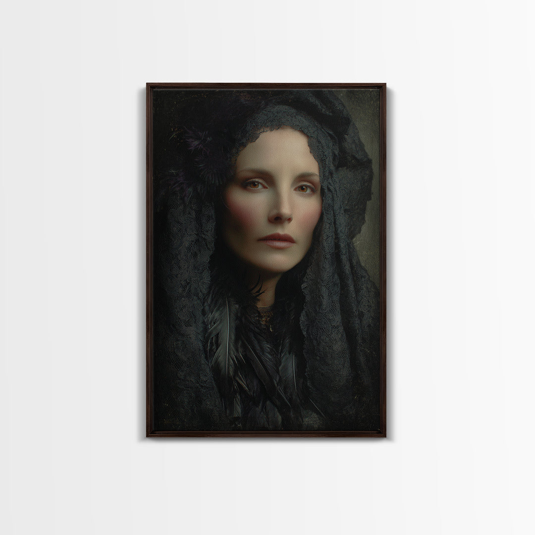 Melancholy Woman Portrait Framed Canvas Print, Gothic Art, Living Room Decor, Fine Art, Gothic, Modern Decor, Fine Art Print, GOT-2x3-36