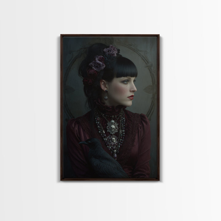 Vampire Inspired Portrait with Pale Skin and Framed Canvas Print, Gothic Art, Room Decor, Living Room Decor, Fine Art, Gothic, GOT-2x3-42