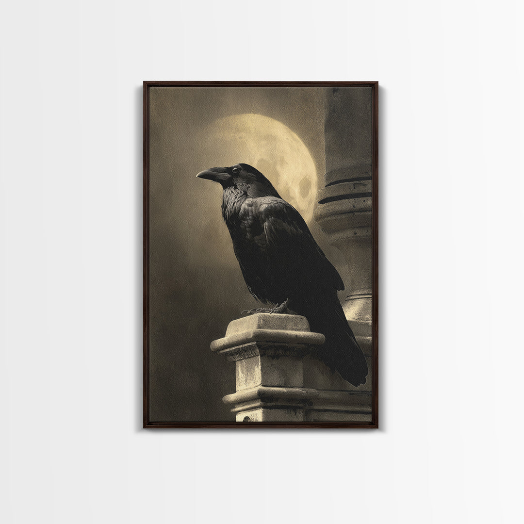 Raven on a Cathedral Gargoyle Canvas Print, Gothic Art, Gothic Home Decor, Living Room Decor, Oil Painting, Gothic, GOT-2x3-57
