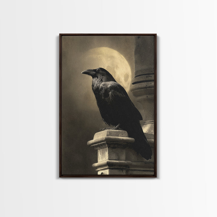 Raven on a Cathedral Gargoyle Canvas Print, Gothic Art, Gothic Home Decor, Living Room Decor, Oil Painting, Gothic, GOT-2x3-57