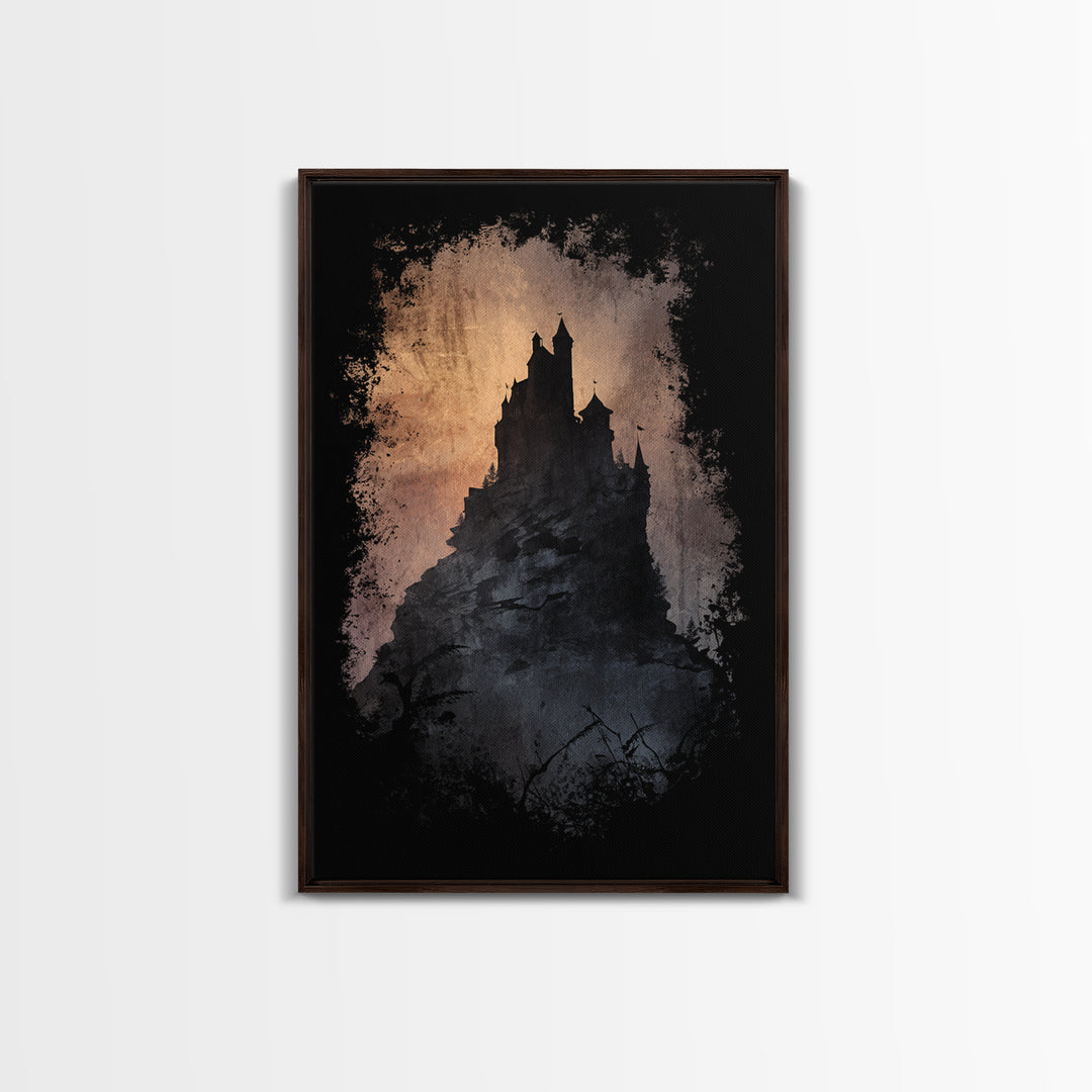Stormy Castle Silhouette on Jagged Cliffs Canvas Print, Gothic Art, Digital Art, Living Room Decor, Abstract Art, Gothic, GOT-2x3-62