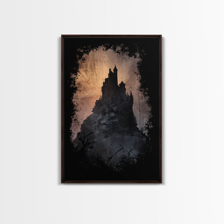Stormy Castle Silhouette on Jagged Cliffs Canvas Print, Gothic Art, Digital Art, Living Room Decor, Abstract Art, Gothic, GOT-2x3-62
