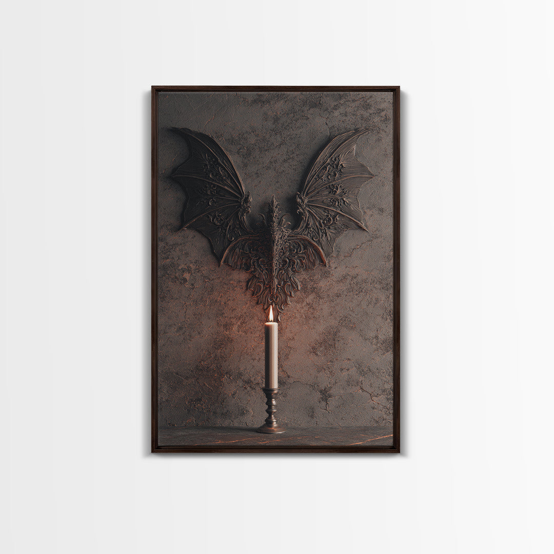 Bat Wings Forming a Dark Ornamental Pattern Framed Canvas Print, Gothic Art, Printable Art, Living Room Decor, Fine Art, Gothic, GOT-2x3-87