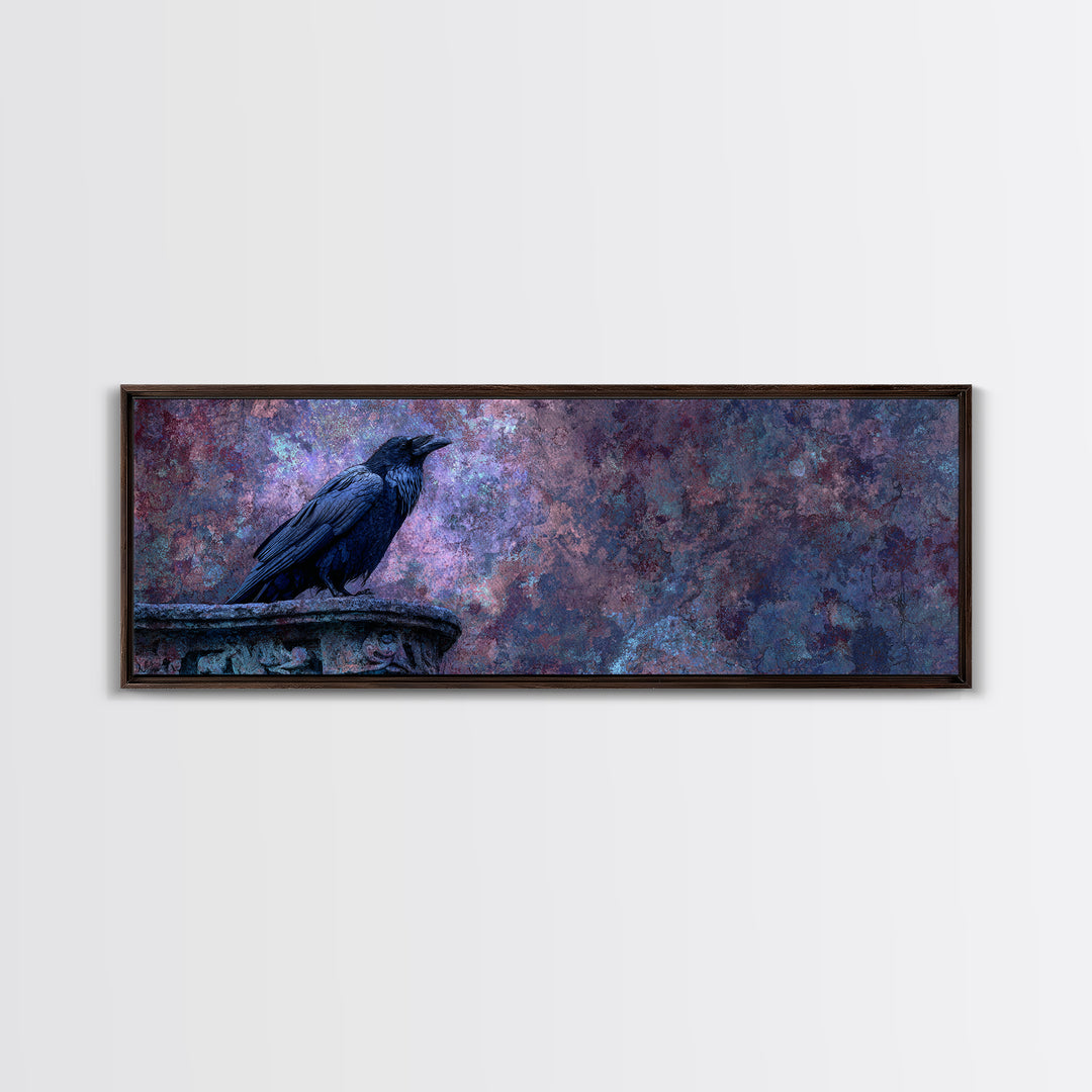 Raven on a Cathedral Gargoyle Framed Canvas Print, Gothic Art, Whimsigoth Decor, Living Room Decor, Fine Art, Gothic, GOT-3x1-17