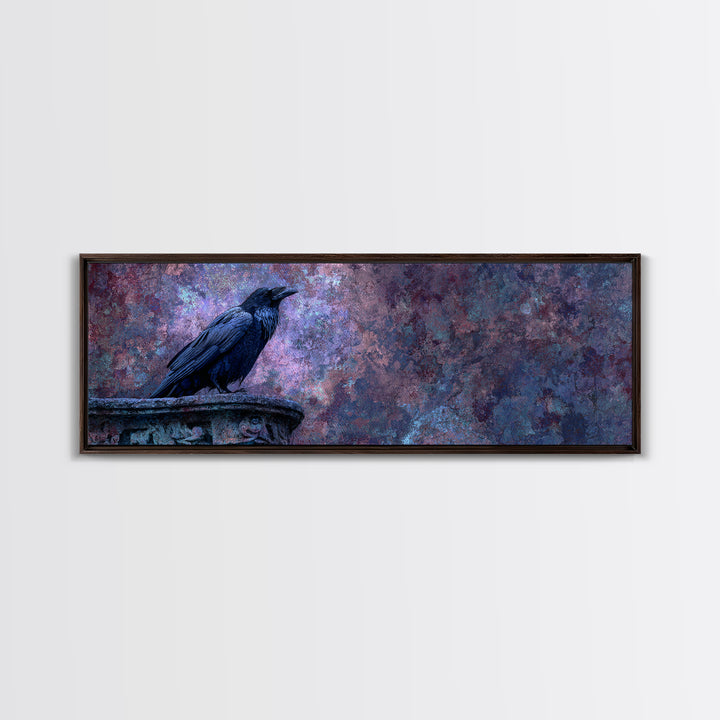 Raven on a Cathedral Gargoyle Framed Canvas Print, Gothic Art, Whimsigoth Decor, Living Room Decor, Fine Art, Gothic, GOT-3x1-17