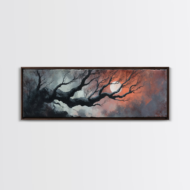 Silver Moon over Twisted Black Trees Canvas Print, Gothic Art, Moody Wall Art, Living Room Decor, Abstract Art, Gothic, GOT-3x1-49