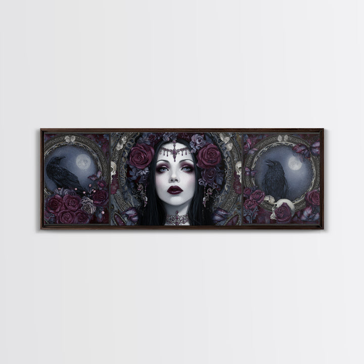 Vampire Inspired Portrait with Pale Skin and Canvas Print, Gothic Art, Canvas Painting, Living Room Decor, Fine Art, Gothic, GOT-3x1-98