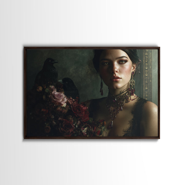 Vampire Inspired Portrait with Pale Skin and Canvas Print, Gothic Art, Canvas Tote Bag, Living Room Decor, Fine Art, Gothic, GOT-3x2-38
