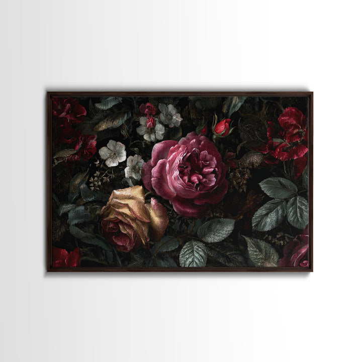 Dark Floral Wallpaper Pattern Framed Canvas Print, Gothic Art, Canvas Painting, Living Room Decor, Gothic, Fine Art Print, GOT-3x2-41