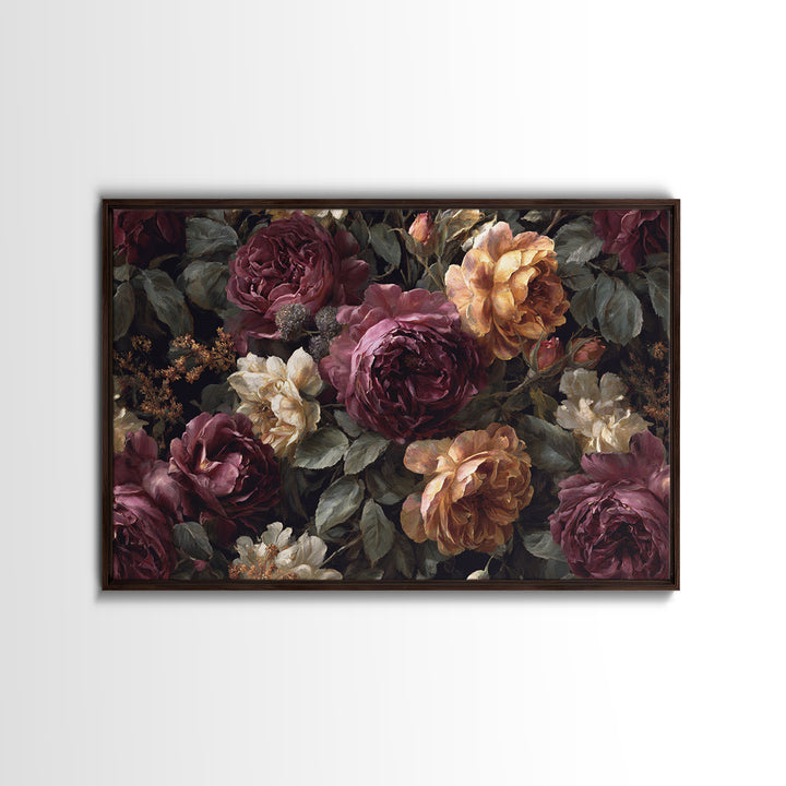 Dark Floral Wallpaper Pattern Framed Canvas Print, Gothic Art, Canvas Painting, Living Room Decor, Gothic, Fine Art Print, GOT-3x2-65