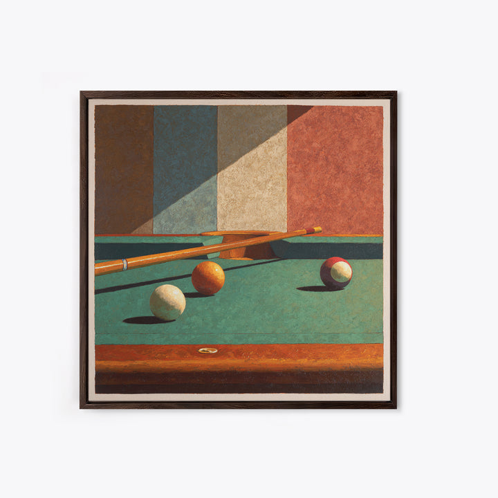Pool Cue and Chalk on Green Felt Canvas Print, Game Room Art, Playroom Art, Game Room Decor, Fine Art, Play, Modern Decor, GRA-1x1-10