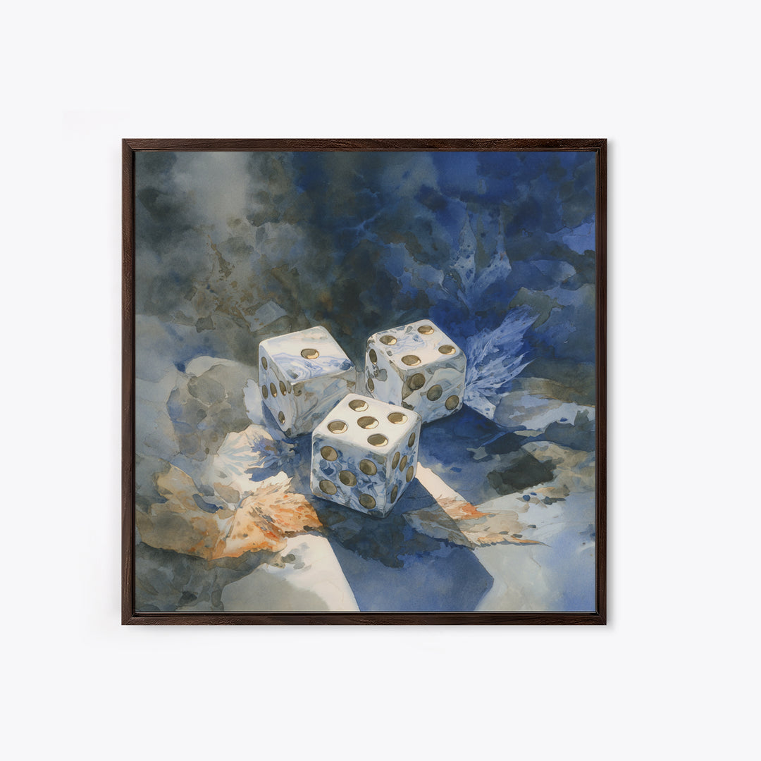 Tabletop Dice Rolling Through Dramatic Light Canvas Print, Game Room Art, Girly Wall Art, Game Room Decor, Fine Art, Play, GRA-1x1-17