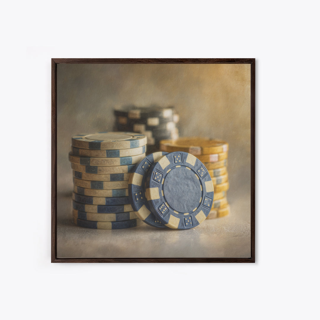 Poker Chips Stacked Like Casino Still Life Canvas Print, Game Room Art, Black Woman Art, Game Room Decor, Fine Art, Play, GRA-1x1-31