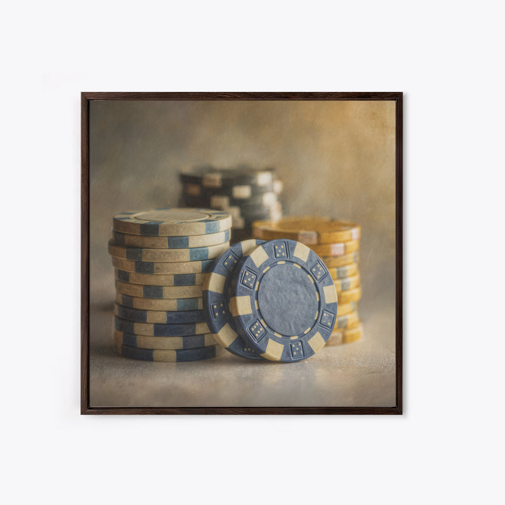 Poker Chips Stacked Like Casino Still Life Canvas Print, Game Room Art, Black Woman Art, Game Room Decor, Fine Art, Play, GRA-1x1-31
