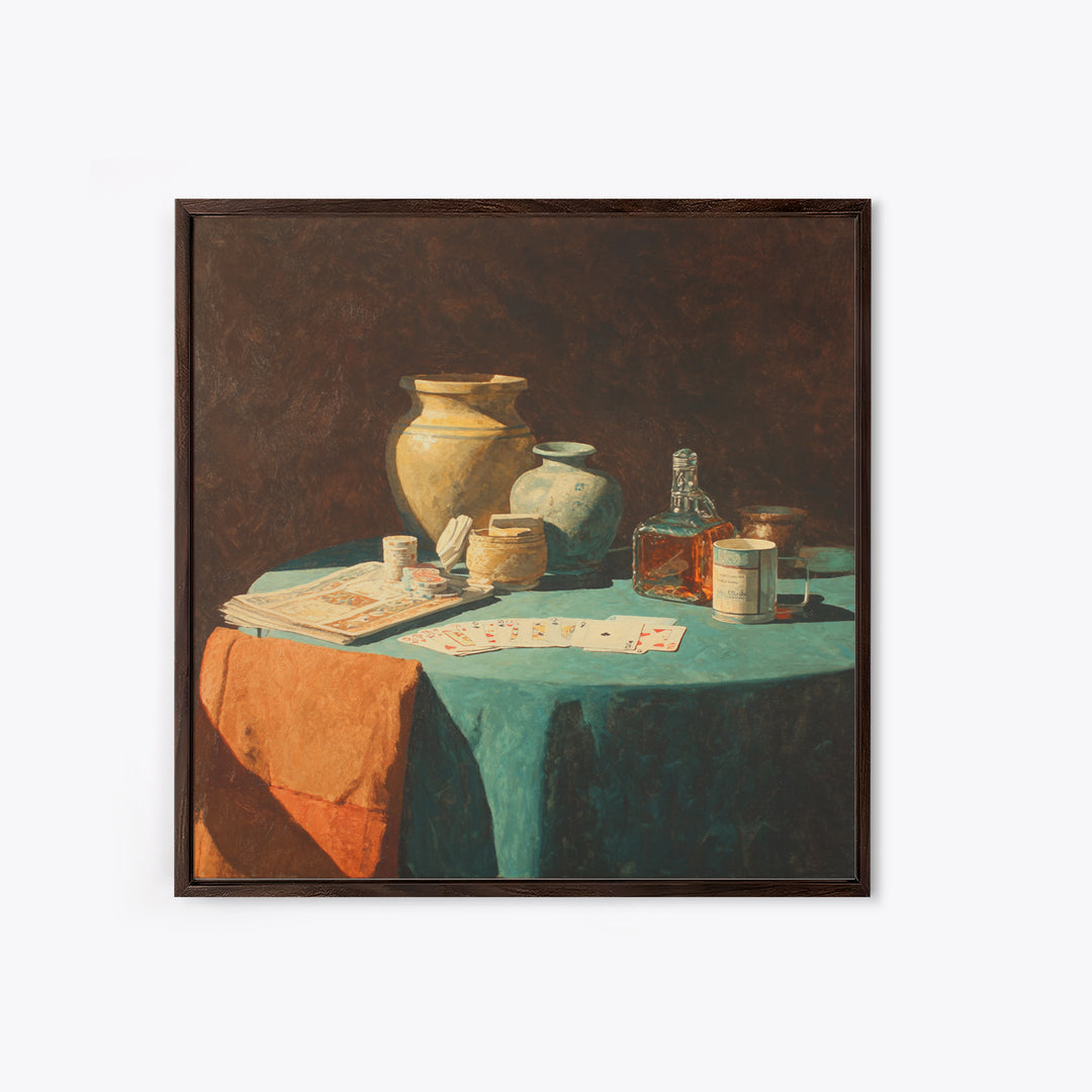 Blackjack Table Still Life Without Words Framed Canvas Print, Game Room Art, Modern Wall Art, Game Room Decor, Fine Art, Play, GRA-1x1-44