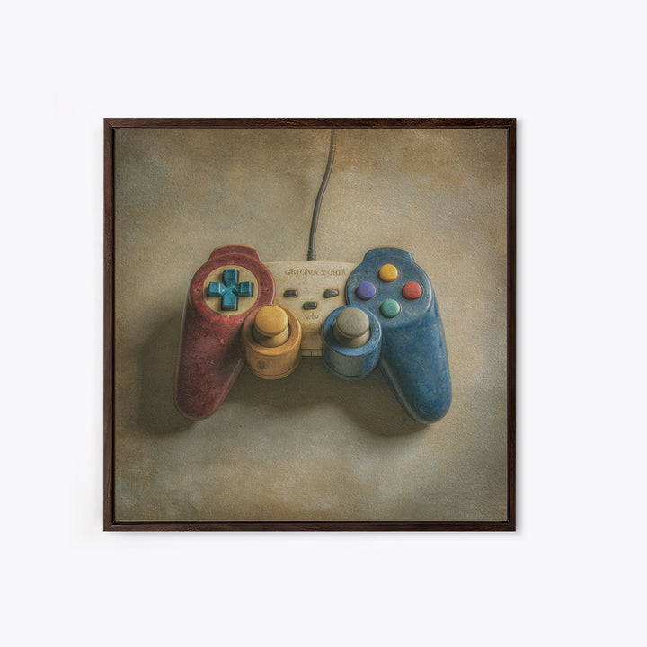 Old School Game Controller Framed Canvas Print, Game Room Art, Living Room Art, Game Room Decor, Watercolor Art, Play, GRA-1x1-6