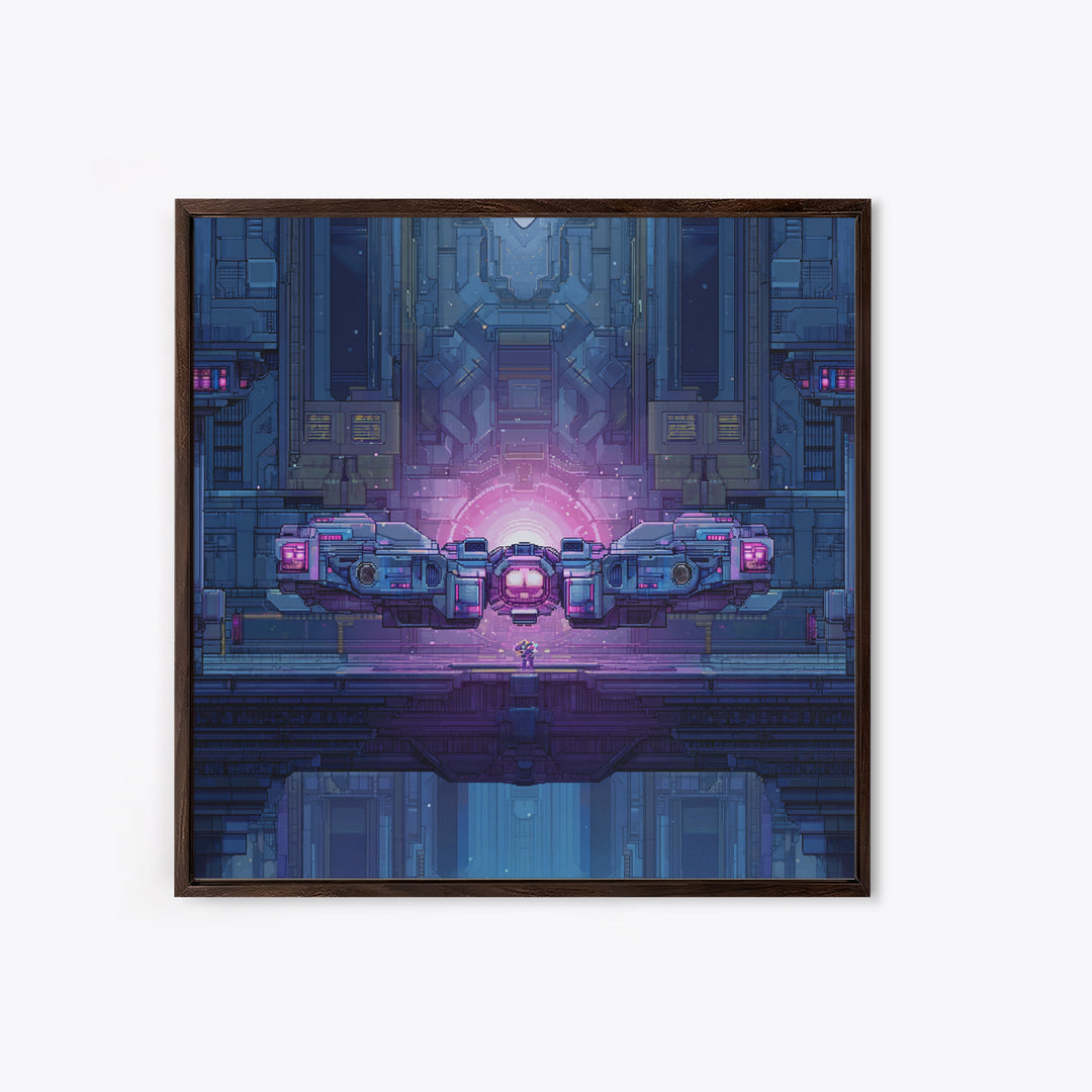 Arcade Spaceship Pixel Art Scene Framed Canvas Print, Game Room Art, Gallery Decor, Game Room Decor, Fine Art, Play, GRA-1x1-67