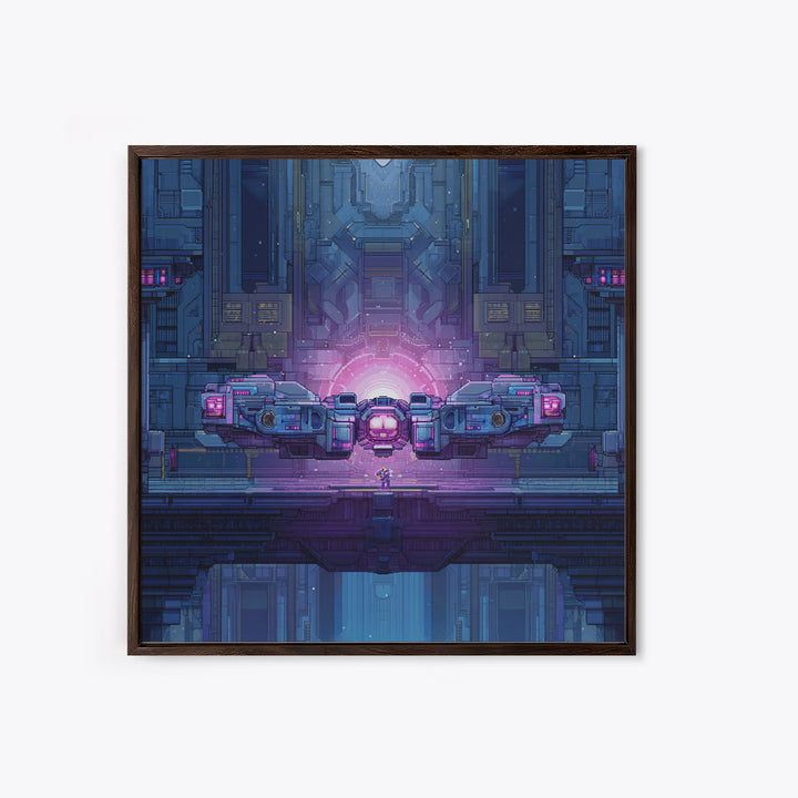 Arcade Spaceship Pixel Art Scene Framed Canvas Print, Game Room Art, Gallery Decor, Game Room Decor, Fine Art, Play, GRA-1x1-67